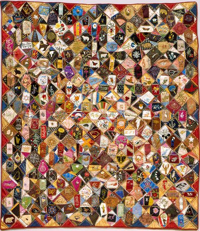 Crazy Quilt (seda, algodão, lã, linho, remendado, bordado) finlandês tekijältä Victoriene Parsons Mitchell