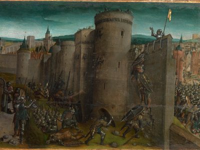 Tiituksen tekemä Jerusalemin valloitus (predella) tekijältä Vienna Master of Mary of Burgundy