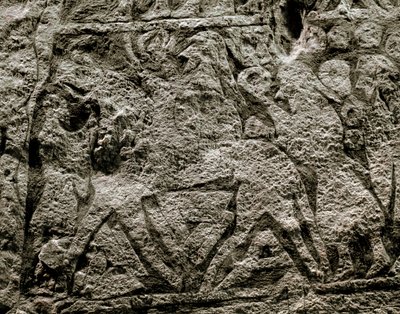 Kuolleet ratsastamassa Odinin hevosella, yksityiskohta viikinkien hautakivestä, 7.-8. vuosisadalla jKr. tekijältä Viking