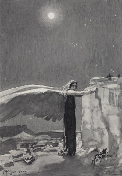 Kuvitus Mikhail Lermontovin runoon Demoni, 1913-1914 tekijältä Viktor Dmitrievich Zamiraylo