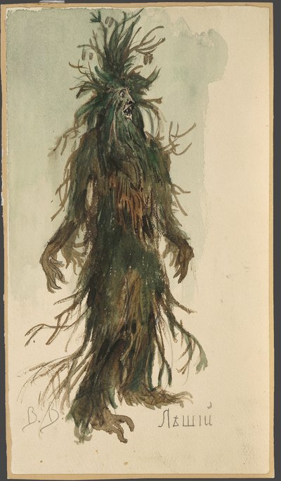 Leshy. Pukusuunnittelu N. Rimski-Korsakovin oopperaan Snow Maiden, 1885. tekijältä Viktor Mikhaylovich Vasnetsov