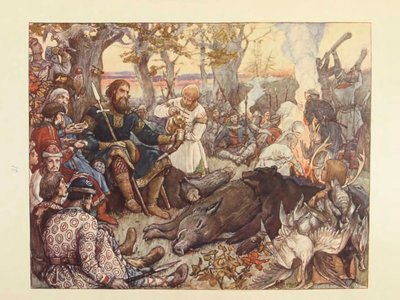 Suurprinssi Vladimir II Monomakhin loput metsästyksessä. N. Kutepovin keisarillinen metsästys Venäjällä tekijältä Viktor Mikhaylovich Vasnetsov