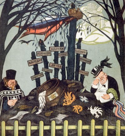 Vastavallankumouksellisten hauta: Wrangel, Dutov, Kolchak, n. 1920-1921 (juliste) tekijältä Viktor Nikolaevich Deni
