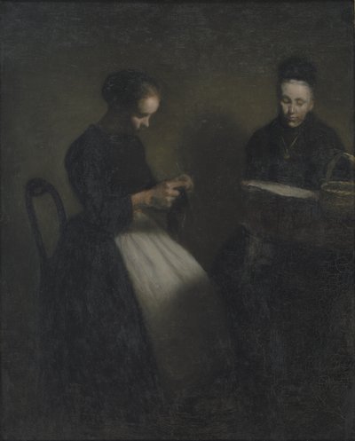 Ilta salongissa, taiteilijan äiti ja vaimo tekijältä Vilhelm Hammershoi