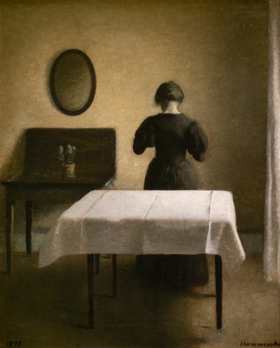 Sisustus takana naisen kanssa tekijältä Vilhelm Hammershoi