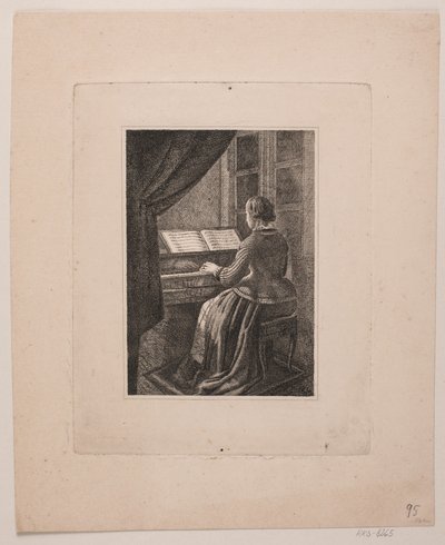 Muotokuva maalarin vaimosta soittamassa pianoa tekijältä Vilhelm Kyhn