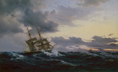 Purjealukset myrskyisellä merellä tekijältä Vilhelm Melbye