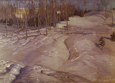 Talvimaisema. Maaliskuun ilta, n. 1900 tekijältä Vilhelms Purvitis