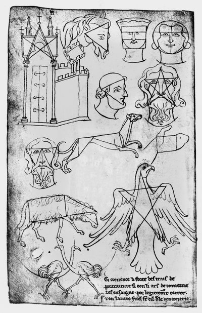 Ms Fr 19093 fol.18v Erilaisia piirustuksia (faksikopio) tekijältä Villard de Honnecourt