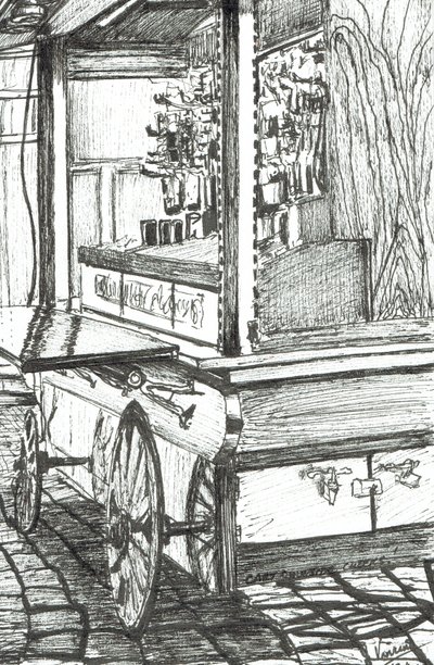 Cart outside Cheers Bar Boston USA, 2003, (Tussi paperille) tekijältä Vincent Alexander Booth
