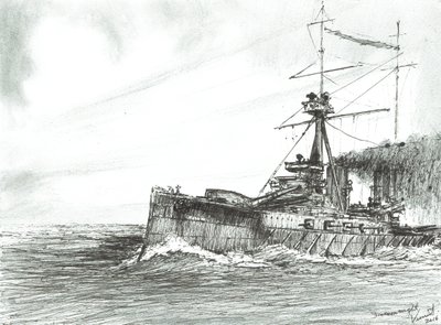 HMS Dreadnought merellä, 2017, (Muste paperille) tekijältä Vincent Alexander Booth
