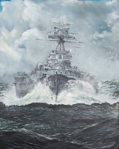 HMS Hood suuntaa Bismarckiin 23. toukokuuta 1941, 2014, (Öljy kankaalle) tekijältä Vincent Alexander Booth