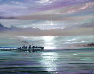 HMS Neptune, Välimeren joulukuu 1941, 2019 (öljy kankaalle) tekijältä Vincent Alexander Booth