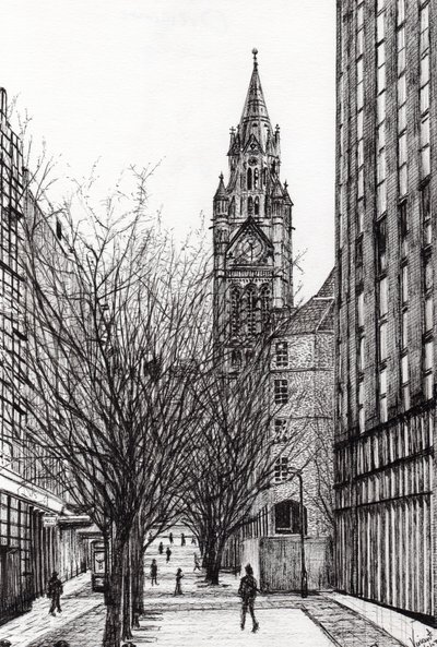 Manchesterin kaupungintalo Deansgatesta, 2007, (muste paperille) tekijältä Vincent Alexander Booth