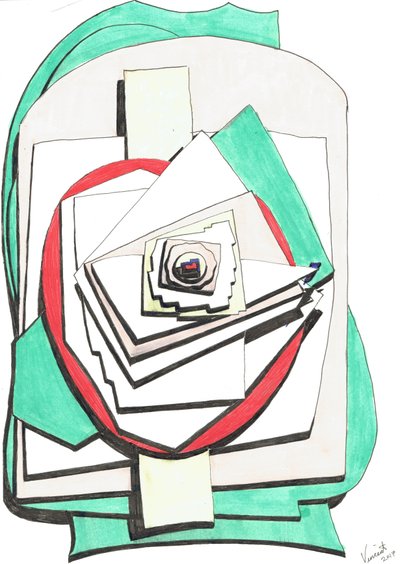Over, 2017, (värillinen muste paperille) tekijältä Vincent Alexander Booth
