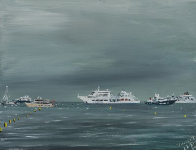 Laivoja ja veneitä Cannesissa, 2014, (akryyli kankaalle) tekijältä Vincent Alexander Booth