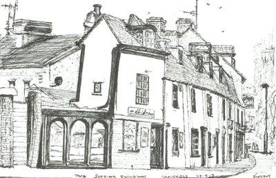 Kaltevat rakennukset Cambridge, 2003, (muste paperille) tekijältä Vincent Alexander Booth