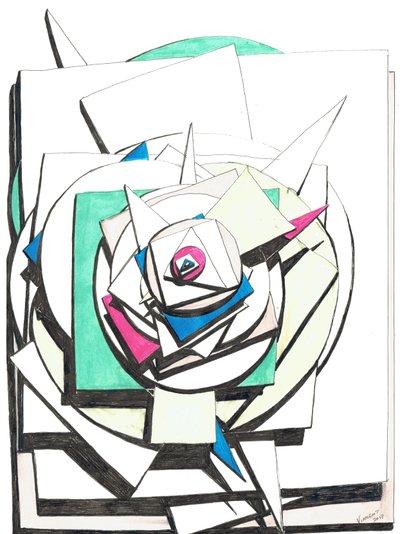 Pinottu, 2017, (värillinen muste paperille) tekijältä Vincent Alexander Booth
