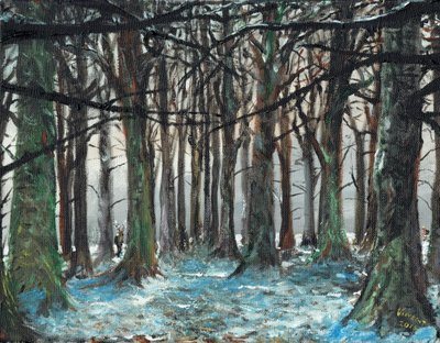 Hirvi ja juoksija Lyme Park, 2016, (öljy kankaalle) tekijältä Vincent Alexander Booth