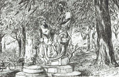 Patsas Jardin Luxembourgissa Pariisissa, 2003, (muste paperille) tekijältä Vincent Alexander Booth