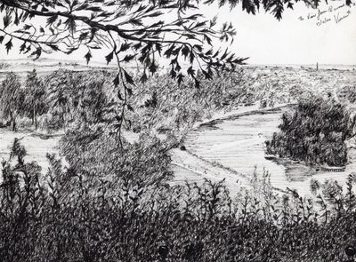 Näkymä Richmond Hillistä Lontoosta, 2004, (tussi paperille) tekijältä Vincent Alexander Booth