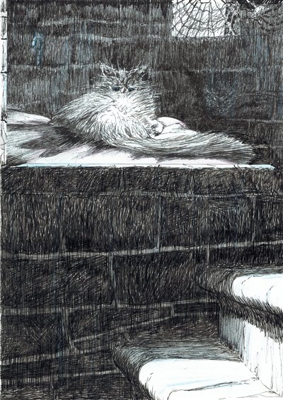 sivu 21, Linna Findhornin metsässä, 2006, (muste paperille) tekijältä Vincent Alexander Booth