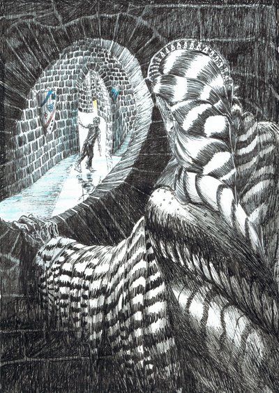 sivu 27, Linna Findhornin metsässä, 2006, (muste paperille) tekijältä Vincent Alexander Booth