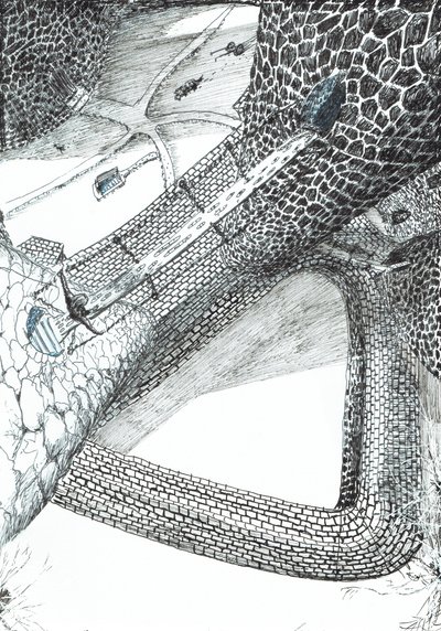 sivu 31, Linna Findhornin metsässä, 2006, (muste paperille) tekijältä Vincent Alexander Booth