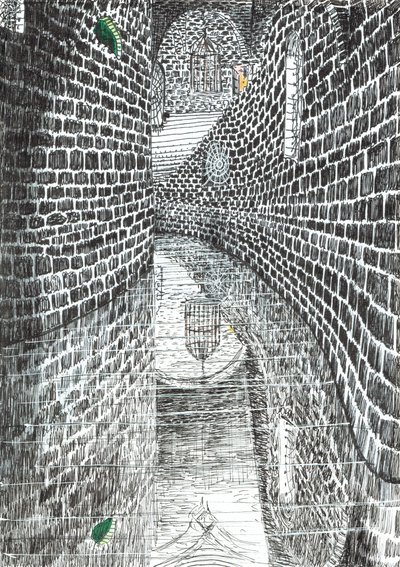 sivu35,The Castle in the Forest of Findhorn, 2006, (tussi paperille) tekijältä Vincent Alexander Booth