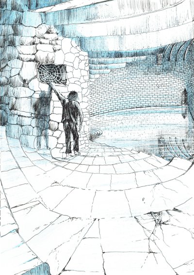 sivu 39, Linna Findhornin metsässä, 2006, (muste paperille) tekijältä Vincent Alexander Booth