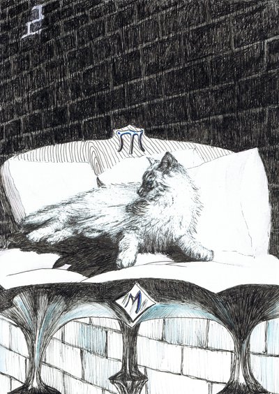 sivu 52, Linna Findhornin metsässä, 2006, (muste paperille) tekijältä Vincent Alexander Booth