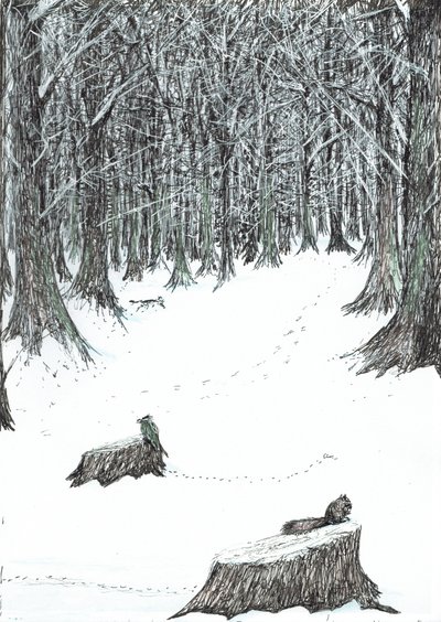 sivu 5, Linna Findhornin metsässä, 2006, (muste paperille) tekijältä Vincent Alexander Booth