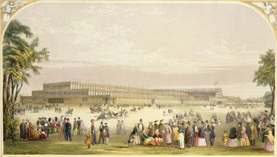 Suuri näyttely, 1851: näkymä rakennuksesta, jonka on suunnitellut arkkitehti Joseph Paxton tekijältä Vincent Brooks