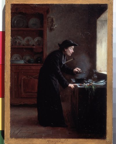 ""Skinny!"" (paastonaika) Ruoanlaittohoito paaston aikana. Vincent Jean-Baptiste (Jean Baptiste) Chevilliard (1841-1904) maalaus Eremitaaši, Pietari, Venäjä tekijältä Vincent Chevilliard