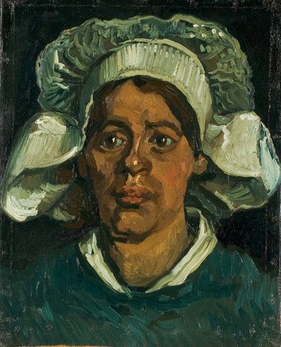 Valkoisella hupulla pukeutuneen talonpojan pää, 1884-1885. tekijältä Vincent van Gogh