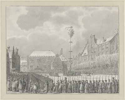 Stadtholder-oikeuden lakkauttaminen Grote Marktissa Haarlemissa, 1795 tekijältä Vincent Jansz. van der Vinne