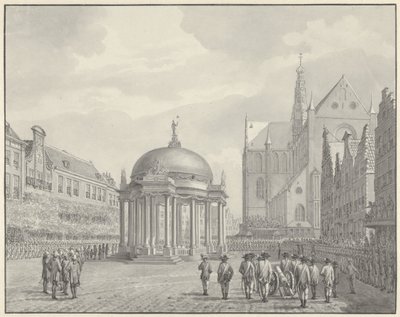 Hallituksen määräysten vannominen Grote Marktista Haarlemissa, 5. syyskuuta 1787 tekijältä Vincent Jansz. van der Vinne