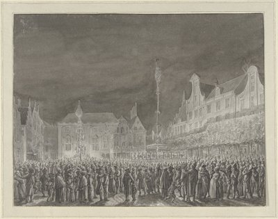 Ranskan kanssa tehdyn liiton julistuksen juhla Grote Marktilla Haarlemissa, 1795 tekijältä Vincent Jansz. van der Vinne