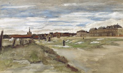 "Blanchisserie à Scheveningen" Bleachery at Scheveningen (etusivu); "Femme de Scheveningen" Nainen Scheveningenistä (kääntöpuoli). tekijältä Vincent van Gogh