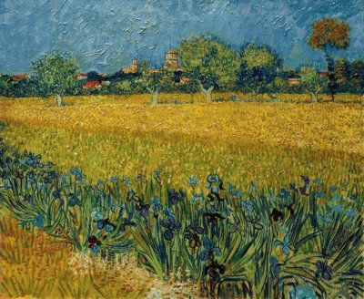 Blick auf Arles mit Irisblüten im Vordergrund tekijältä Vincent van Gogh