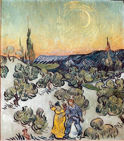 Maisema hämärässä (Saint Remy tai Saint-Remy). Vincent Van Goghin (1853-1890) maalaus tekijältä Vincent van Gogh
