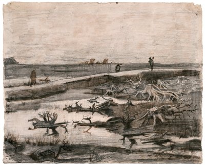 Maisema ja suohon uponneet rungot (Peltotyöt) tekijältä Vincent van Gogh