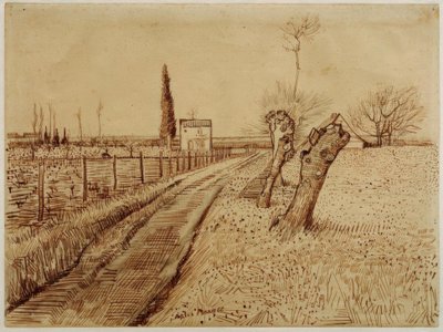 Maisema, jossa on polku ja pylväsmäisiä pajuja tekijältä Vincent van Gogh