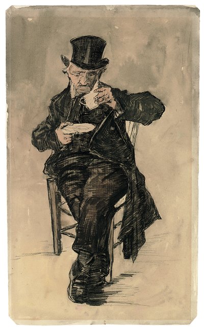Köyhätalon asukas silppurissa juomassa kupin kahvia, 1882 tekijältä Vincent van Gogh