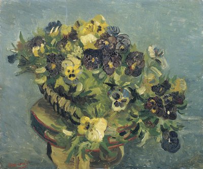 "Pot de orvokit sur une petite table" (Orvokkikori pienellä pöydällä) Vincent van Goghin (1853-1890) maalaus 1887 Koko 46x55,5 cm Van Goghin museo, Amsterdam tekijältä Vincent van Gogh