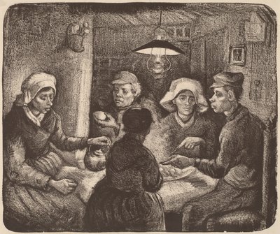 Perunansyöjät, 1885 (tummanruskea litografia) tekijältä Vincent van Gogh