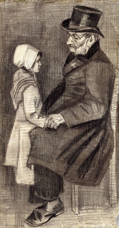 Istuva mies pienen tytön kanssa; Homme Assis avec Filete, 1882 tekijältä Vincent van Gogh