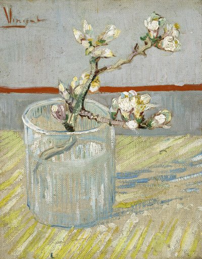 Kukkiva mantelipuun oksa lasissa tekijältä Vincent van Gogh