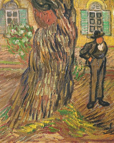 St. Paulsin sairaala, St. Remy, yksityiskohta miehestä ja puusta, 1889 öljy kankaalle yksityiskohta 36527:stä tekijältä Vincent van Gogh
