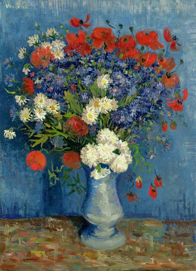 Asetelma: Maljakko ruiskukilla ja unikon kanssa, 1887 tekijältä Vincent van Gogh